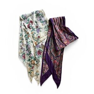 Oscar de la Renta silk Cream & Purple Floral Print scarf set